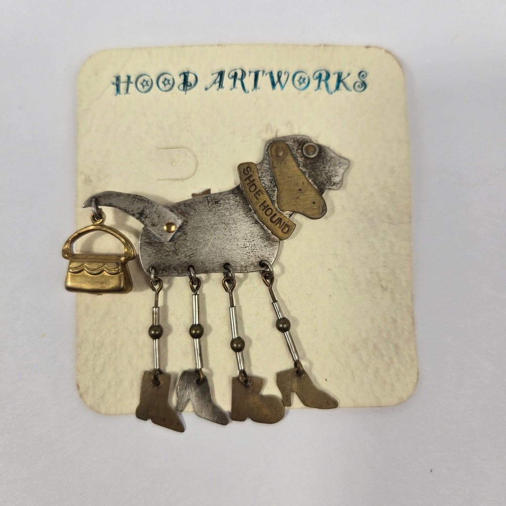 Deanna Hood Shoe Hound Brooch Pin Dangle Charms Dog Jewelry Card Like New
